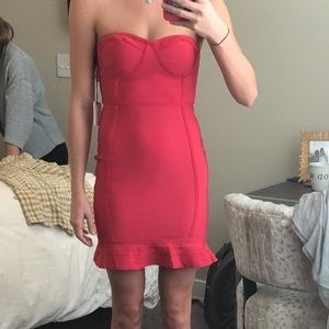 Red bandage strapless cocktail dress